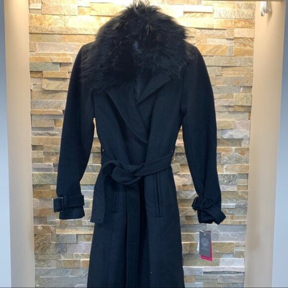 Vince Camuto Faux Fur Trim Belted Wrap Coat - Picture 4 of 8